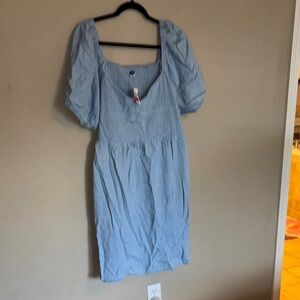 Old Navy Sky Blue Midi Dress with Puff Sleeves